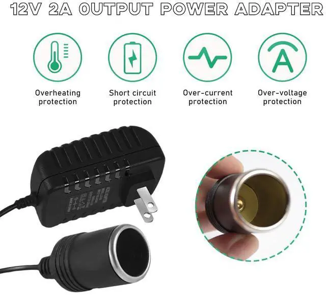 Alt view image 3 of 6 - AC to DC Converter, 100-240V to 12V 2A 24W AC/DC Converter, Auto AC/DC Power Supply Adapter Transformer with Cigarette Lighter Socket for Inflator, Refrigerator and Other Car Devices
