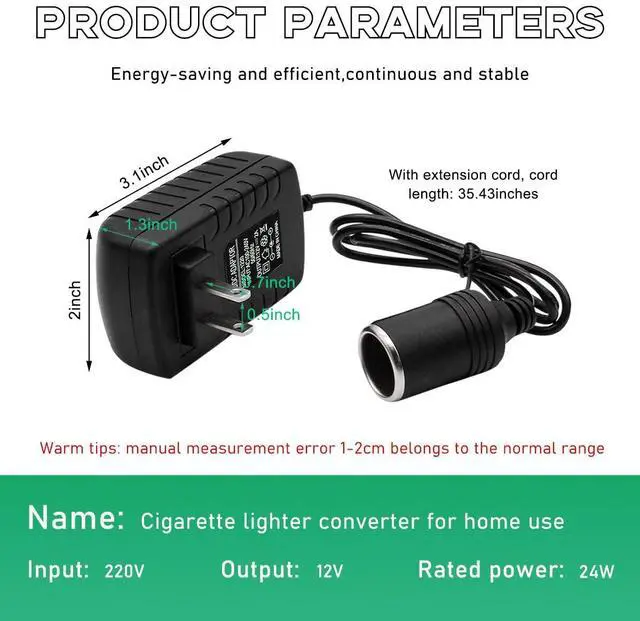 Alt view image 2 of 6 - AC to DC Converter, 100-240V to 12V 2A 24W AC/DC Converter, Auto AC/DC Power Supply Adapter Transformer with Cigarette Lighter Socket for Inflator, Refrigerator and Other Car Devices