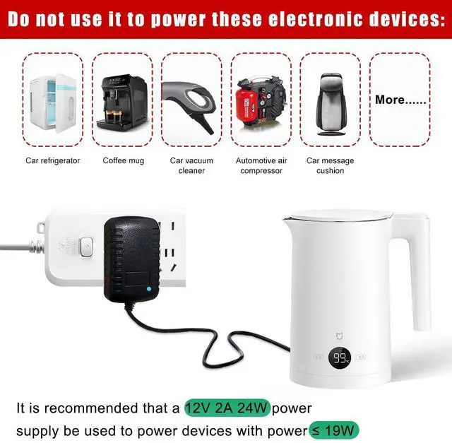 Alt view image 4 of 6 - AC to DC Converter, 100-240V to 12V 2A 24W AC/DC Converter, Auto AC/DC Power Supply Adapter Transformer with Cigarette Lighter Socket for Inflator, Refrigerator and Other Car Devices