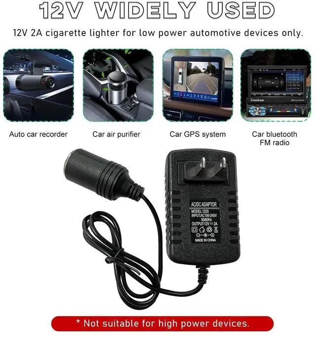 Alt view image 5 of 6 - AC to DC Converter, 100-240V to 12V 2A 24W AC/DC Converter, Auto AC/DC Power Supply Adapter Transformer with Cigarette Lighter Socket for Inflator, Refrigerator and Other Car Devices