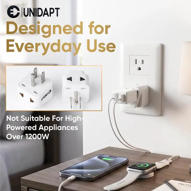 Alt view image 7 of 7 - India to US Plug Adapter, UK to USA Travel Converter, 2-Pack | Universal to American Outlet Plug with Dual Inputs, Europe to United States Power Converter, Wall Adapter Set of 2