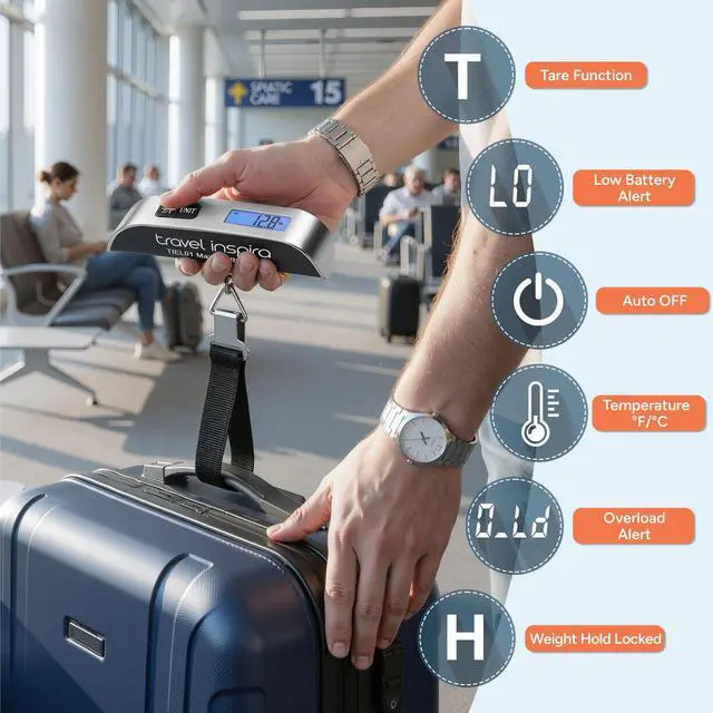 Alt view image 2 of 7 - Luggage Scale Digital Suitcase Weight Scale for Travel | Blue Backlight, Rubber Paint Handle, Tare & Data Lock, Auto-Off, Battery Included, 110 Pounds, Travel Essentials