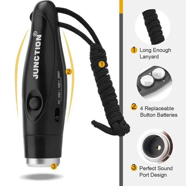 Alt view image 5 of 5 - Electronic Whistle, Battery Operated Whistle Adjustable 3 Different Loud Whistle Sounds with Lanyard Handheld Electronic Whistles for Referees Volleyball Coaches Teacher, Soccer Sports Whistle-Black