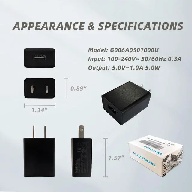 Alt view image 7 of 7 - 5V1A (5W) USB Power Adapter Plug (UL Certified, Black, 1-Pack) | Charger Block for Wall Outlet, for Cell Phones, Tablets, Earphones, Power Banks, Smart Wearables and More Electronic Gadgets