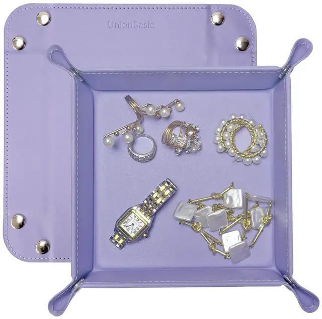 Main image of Small Valet Tray, Jewelry Tray for Rings Watches Earrings, Entryway Catchall Caddy for Coins Keys Change, Nightstand Bedside Valet Holder, Trays for Electronic Gadgets, Purple