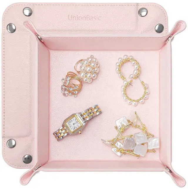 Main image of Valet Tray, Jewelry Tray for Rings Earrings, Entryway Catchall Caddy for Coins Keys Change, Nightstand Organizer Bedside Valet Holder, Trays for Electronic Gadgets, Lychee Pearl Blush