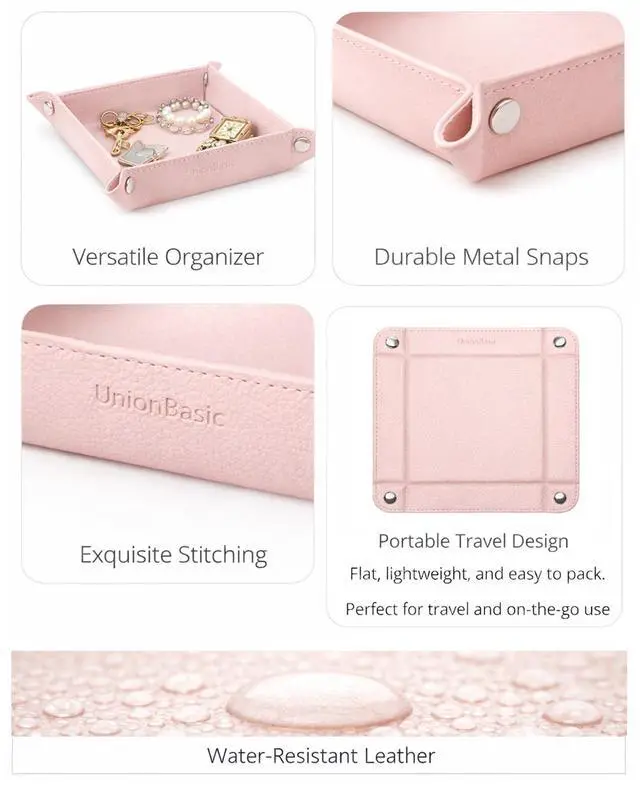 Alt view image 2 of 7 - Valet Tray, Jewelry Tray for Rings Earrings, Entryway Catchall Caddy for Coins Keys Change, Nightstand Organizer Bedside Valet Holder, Trays for Electronic Gadgets, Lychee Pearl Blush