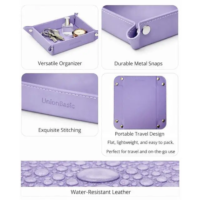 Alt view image 2 of 7 - Small Valet Tray, Jewelry Tray for Rings Watches Earrings, Entryway Catchall Caddy for Coins Keys Change, Nightstand Bedside Valet Holder, Trays for Electronic Gadgets, Purple