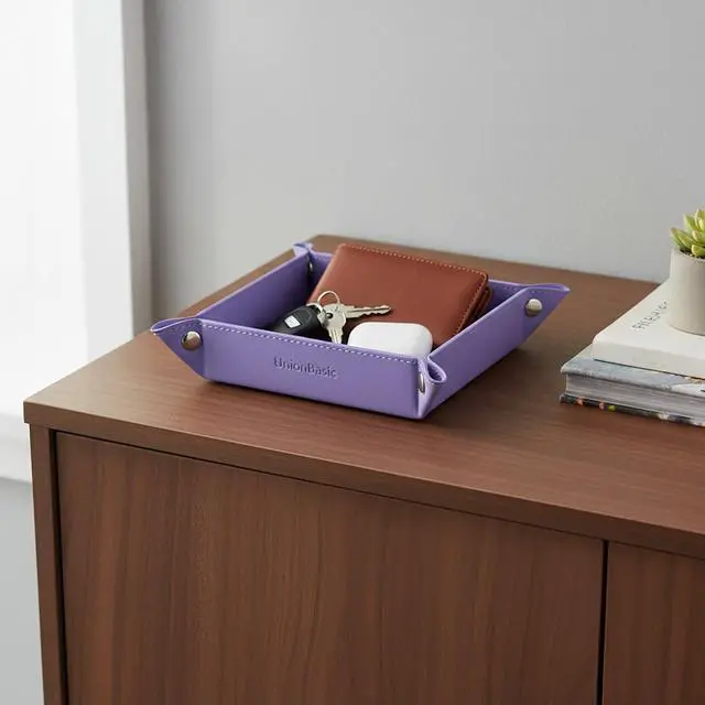 Alt view image 5 of 7 - Small Valet Tray, Jewelry Tray for Rings Watches Earrings, Entryway Catchall Caddy for Coins Keys Change, Nightstand Bedside Valet Holder, Trays for Electronic Gadgets, Purple