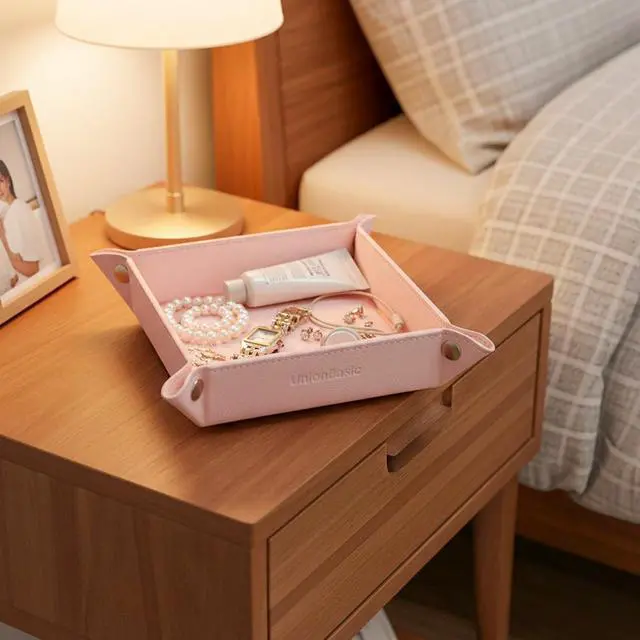 Alt view image 4 of 7 - Valet Tray, Jewelry Tray for Rings Earrings, Entryway Catchall Caddy for Coins Keys Change, Nightstand Organizer Bedside Valet Holder, Trays for Electronic Gadgets, Lychee Pearl Blush