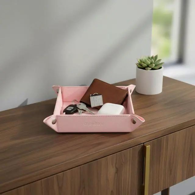Alt view image 5 of 7 - Valet Tray, Jewelry Tray for Rings Earrings, Entryway Catchall Caddy for Coins Keys Change, Nightstand Organizer Bedside Valet Holder, Trays for Electronic Gadgets, Lychee Pearl Blush