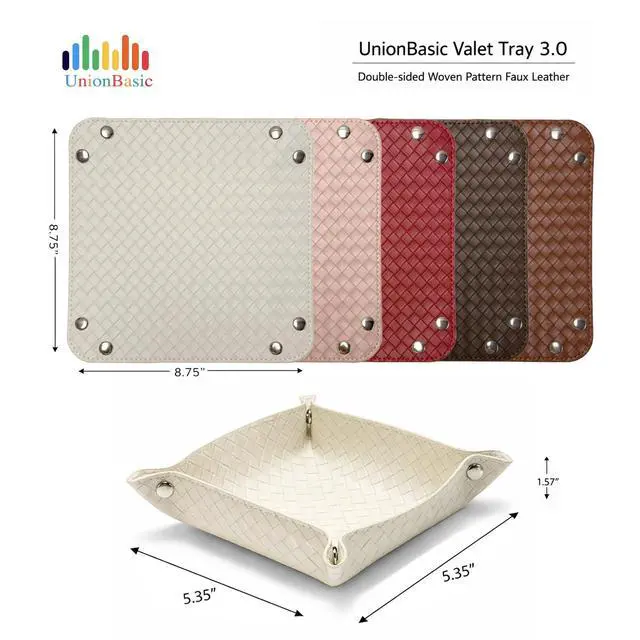 Alt view image 3 of 7 - Small Jewelry Tray for Rings Watches Earrings, Entryway Catchall Caddy for Coins Keys Change, Nightstand Bedside Valet Holder, Trays for Electronic Gadgets, Woven Beige