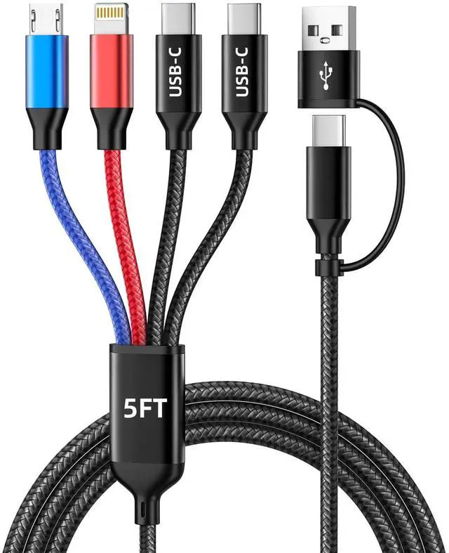 Main image of Travel Essentials 4 in 2 Multi Charging Cable with Dual Type-C/L/Micro USB | USBA/C Charging Cords for Multiple Devices, Phone Charger Cord for iPhone17-8/Androids/Pad and More, Car Accessories 5FT