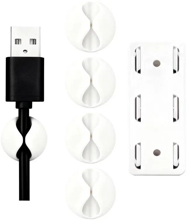 Main image of Desk Cord Cable Holder Clips, Adhesive Charging Cord Wire Organizer Keeper Holder for Nightstand, Desk, Office or Mouse with 1 Power Strip Holder