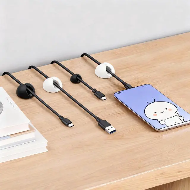 Alt view image 2 of 4 - Desk Cord Cable Holder Clips, Adhesive Charging Cord Wire Organizer Keeper Holder for Nightstand, Desk, Office or Mouse with 1 Power Strip Holder