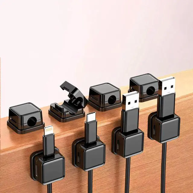 Main image of 8 Pack Cable Clips Cord Holder, Cord Organizers and Accessories Under Desk Cable Management for Home Office Desk Phone Car Wall Desktop Nightstand, Black