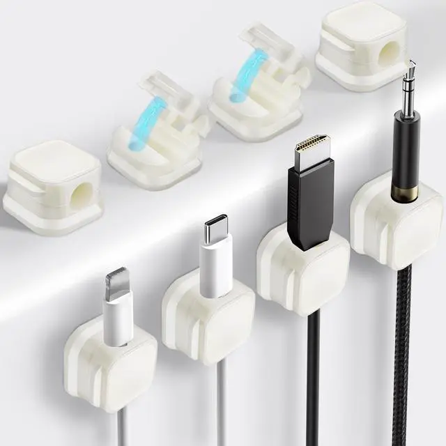 Main image of 6 Pcs Magnetic Cable Clips, Cable Management, Office Desk Accessories, Cord Organizer, Cable Smooth Adjustable,for Desk, Wall, Car, Motorcycle,Home Office, Phone Cable Management (White)