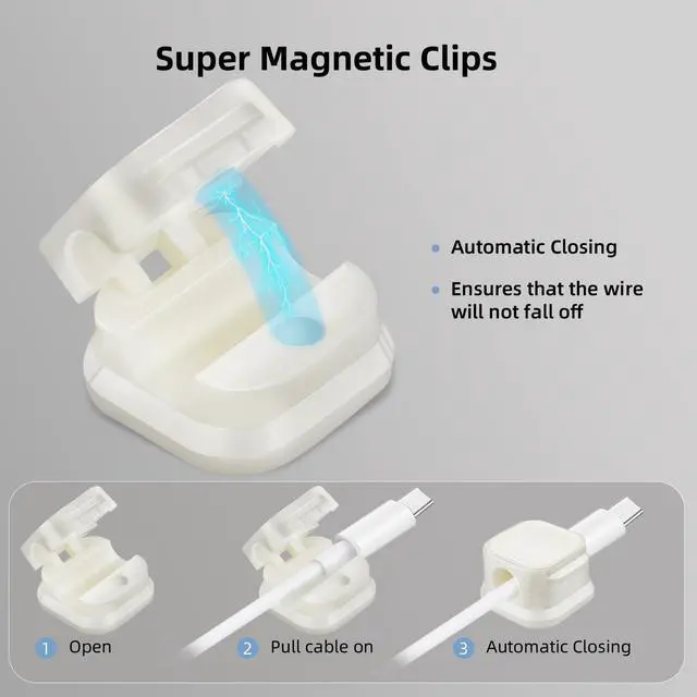 Alt view image 4 of 7 - 6 Pcs Magnetic Cable Clips, Cable Management, Office Desk Accessories, Cord Organizer, Cable Smooth Adjustable,for Desk, Wall, Car, Motorcycle,Home Office, Phone Cable Management (White)