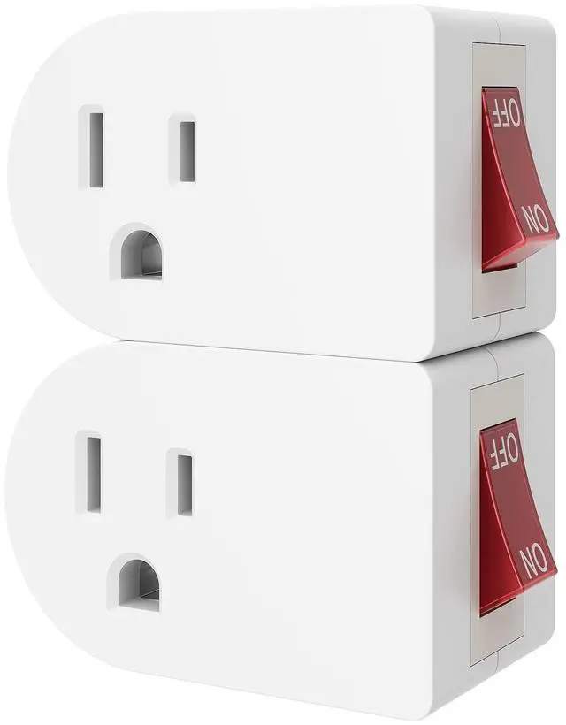 Main image of 2 Pack Grounded Outlet Wall Tap Adapter with On/Off Power SwitchSingle Outlet with Switch in White