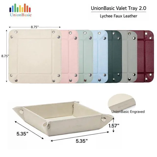 Alt view image 5 of 7 - Small Jewelry Tray for Rings Watches Earrings, Entryway Catchall Caddy for Coins Keys Change, Nightstand Bedside Valet Holder, Trays for Electronic Gadgets, Lychee Burgundy