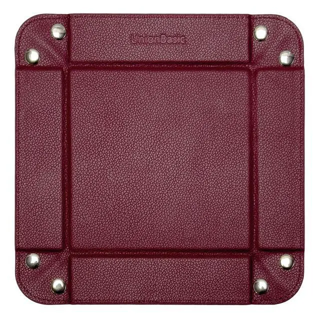 Alt view image 7 of 7 - Small Jewelry Tray for Rings Watches Earrings, Entryway Catchall Caddy for Coins Keys Change, Nightstand Bedside Valet Holder, Trays for Electronic Gadgets, Lychee Burgundy