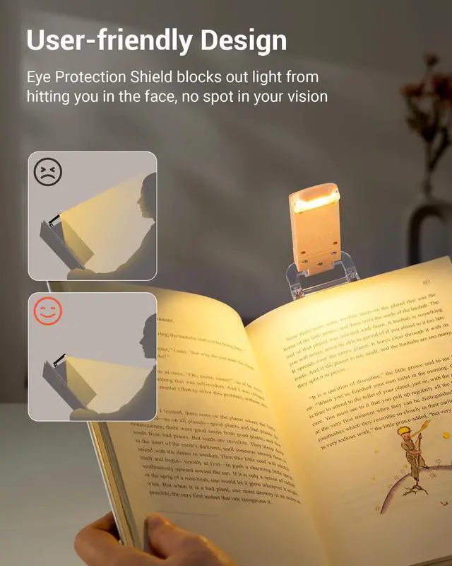 Alt view image 5 of 7 - LED USB Rechargeable Book Light, Clip on Reading Light Peach Fuzz | 4 Brightness Adjustable, Flexible Lighting Angle, 2 LED Beads, Amber & Warm White Glow, Perfect for Bookworms, Kids