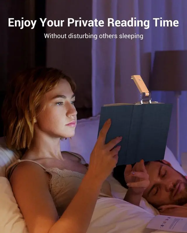 Alt view image 6 of 7 - LED USB Rechargeable Book Light, Clip on Reading Light Peach Fuzz | 4 Brightness Adjustable, Flexible Lighting Angle, 2 LED Beads, Amber & Warm White Glow, Perfect for Bookworms, Kids