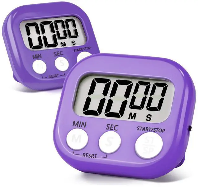 Main image of 2 Pack Purple Digital Kitchen Timer Magnetic Digital Timer with Big Display Loud Ring Cooking Timers for Kitchen Electronic Timers for Cooking, Game, Gym, Break Time, Classroom (2, Purple)