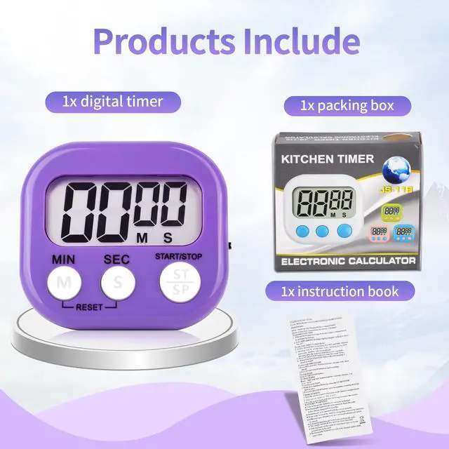 Alt view image 3 of 7 - 2 Pack Purple Digital Kitchen Timer Magnetic Digital Timer with Big Display Loud Ring Cooking Timers for Kitchen Electronic Timers for Cooking, Game, Gym, Break Time, Classroom (2, Purple)