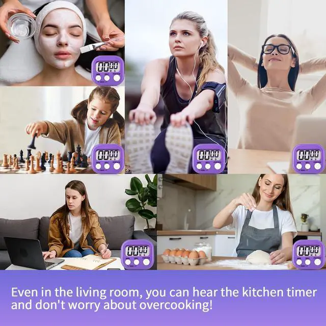 Alt view image 7 of 7 - 2 Pack Purple Digital Kitchen Timer Magnetic Digital Timer with Big Display Loud Ring Cooking Timers for Kitchen Electronic Timers for Cooking, Game, Gym, Break Time, Classroom (2, Purple)