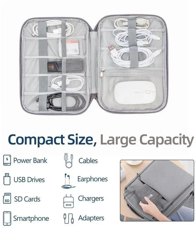 Alt view image 3 of 7 - Electronic Organizer Case for Chargers, Cables & Tech Accessories | Organize chargers, cables, power banks and gadgets with elastic loops and mesh pockets in a slim travel-friendly design
