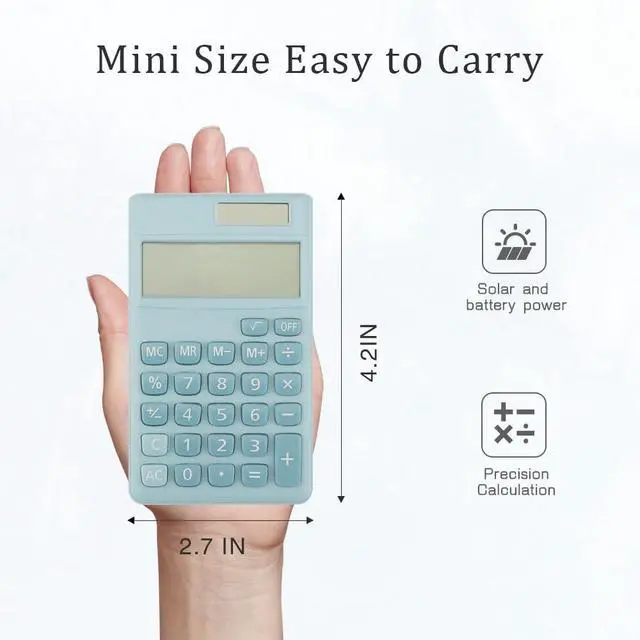 Alt view image 2 of 7 - Blue Solar Calculator,Mini School Calculator for Students Office Accessories,Pocket Calculators Office Gadgets Supplies for Women Men,4-Function Stickers Calculator,Teacher Desk Must Haves