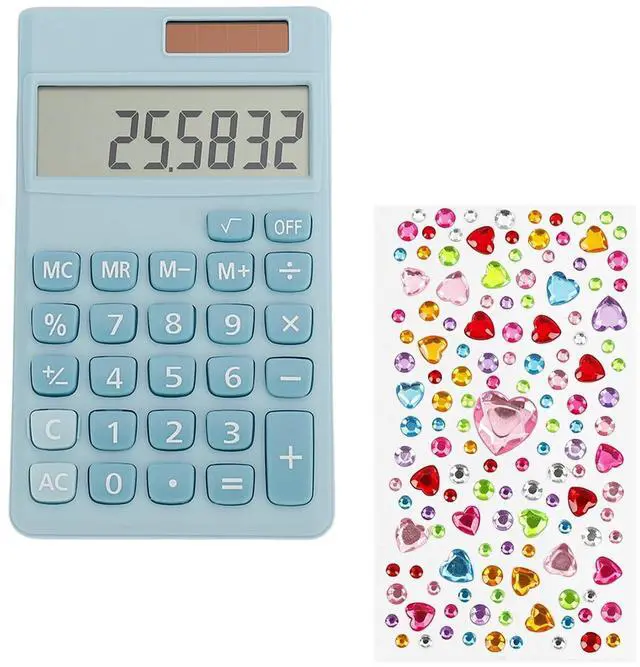 Main image of Blue Solar Calculator,Mini School Calculator for Students Office Accessories,Pocket Calculators Office Gadgets Supplies for Women Men,4-Function Stickers Calculator,Teacher Desk Must Haves