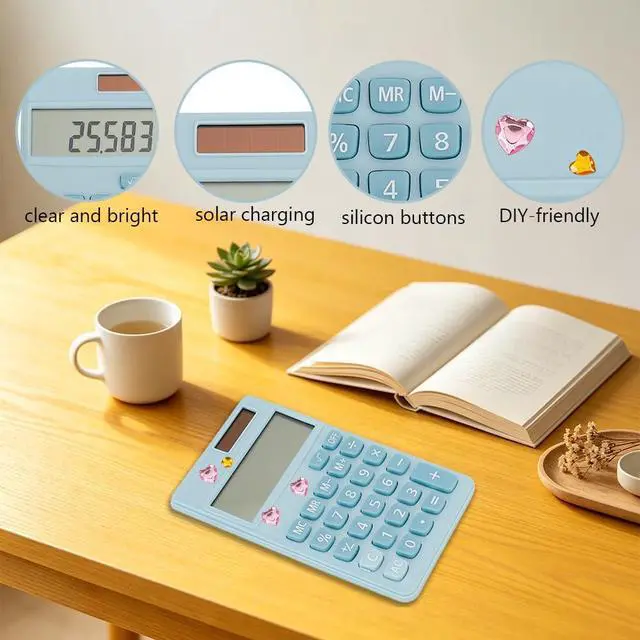 Alt view image 3 of 7 - Blue Solar Calculator,Mini School Calculator for Students Office Accessories,Pocket Calculators Office Gadgets Supplies for Women Men,4-Function Stickers Calculator,Teacher Desk Must Haves