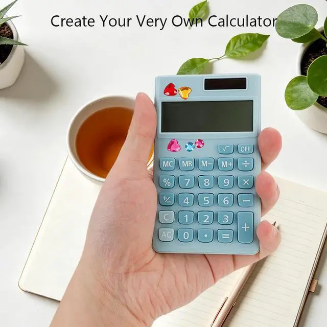 Alt view image 5 of 7 - Blue Solar Calculator,Mini School Calculator for Students Office Accessories,Pocket Calculators Office Gadgets Supplies for Women Men,4-Function Stickers Calculator,Teacher Desk Must Haves