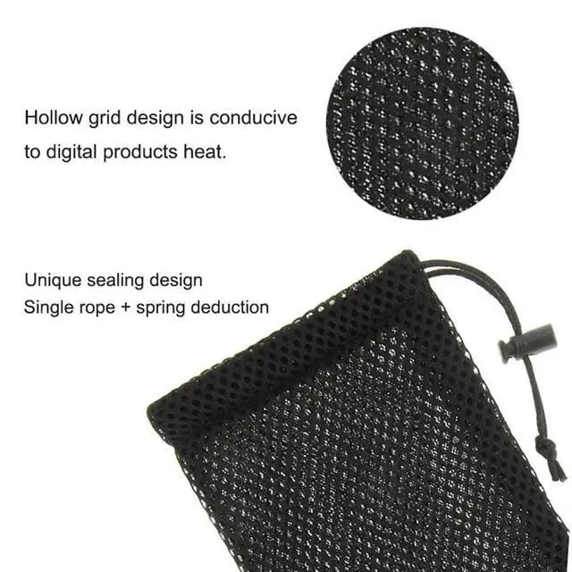 Alt view image 4 of 6 - 5-Pack Nylon Mesh Drawstring Storage Pouch Bag - 3.5 x 7.3 Inch Multi Purpose Travel & Outdoor Activity Pouch for Cell Phone,Sunglass,Electronic Gadgets, Black
