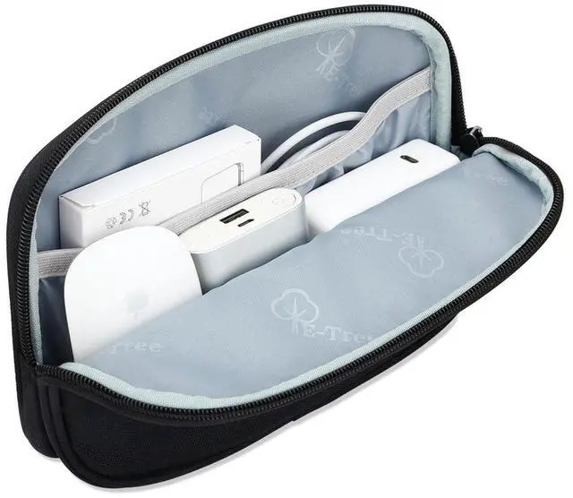 Alt view image 4 of 6 - Travel Tech Organizer Bag (8.66" x 5.51") Canvas Electronics Accessories Case for Mouse, USB-C Charger, Cables, Power Bank, SSD, Dongle, Hub & Earphone | Toiletry & Cosmetics Pouch | Black