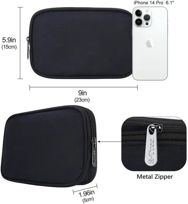 Alt view image 5 of 6 - Travel Tech Organizer Bag (8.66" x 5.51") Canvas Electronics Accessories Case for Mouse, USB-C Charger, Cables, Power Bank, SSD, Dongle, Hub & Earphone | Toiletry & Cosmetics Pouch | Black