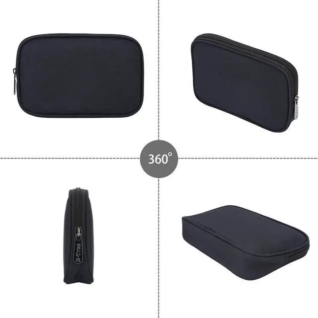 Alt view image 6 of 6 - Travel Tech Organizer Bag (8.66" x 5.51") Canvas Electronics Accessories Case for Mouse, USB-C Charger, Cables, Power Bank, SSD, Dongle, Hub & Earphone | Toiletry & Cosmetics Pouch | Black