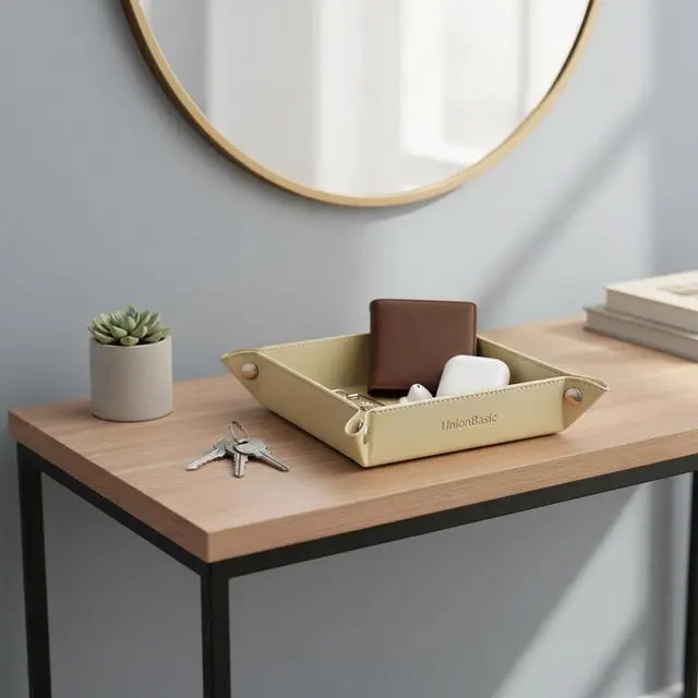 Alt view image 3 of 7 - Small Valet Tray, Jewelry Tray for Rings Watches Earrings, Entryway Catchall Caddy for Coins Keys Change, Nightstand Bedside Valet Holder, Trays for Electronic Gadgets, Pale Gold