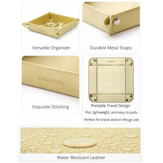 Alt view image 2 of 7 - Small Valet Tray, Jewelry Tray for Rings Watches Earrings, Entryway Catchall Caddy for Coins Keys Change, Nightstand Bedside Valet Holder, Trays for Electronic Gadgets, Pale Gold