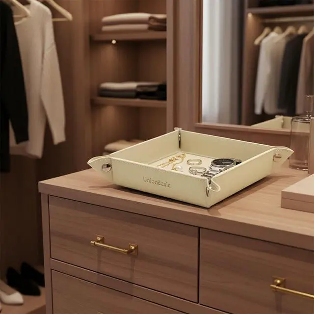 Alt view image 5 of 7 - Small Valet Tray, Jewelry Tray for Rings Watches Earrings, Entryway Catchall Caddy for Coins Keys Change, Nightstand Bedside Valet Holder, Trays for Electronic Gadgets, Pale Gold