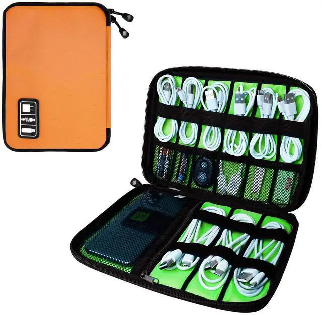 Main image of Electronics Travel Organizer,Portable Waterproof Electronic Travel Storage Bag for Small Charging Cord Storage,Charger,SD Card etc,for Travel,Business-Orange Green