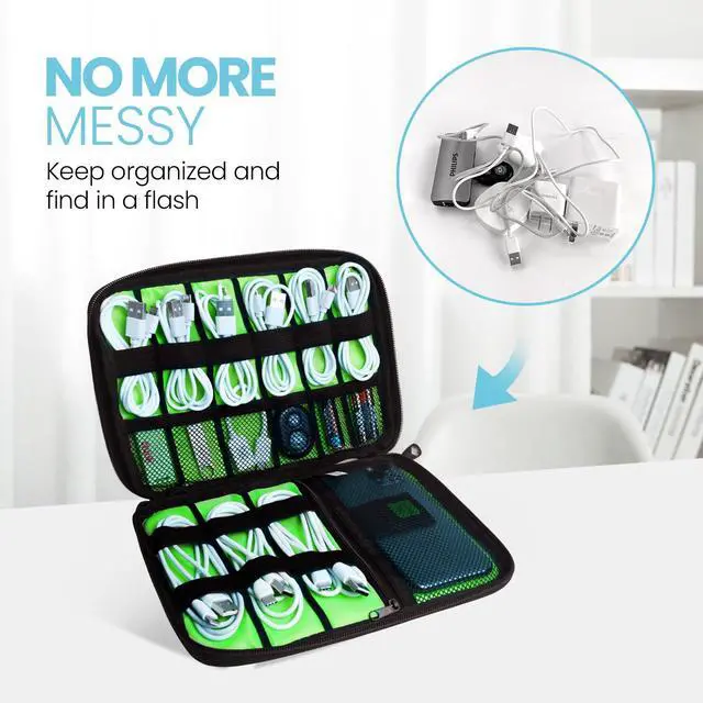 Alt view image 2 of 5 - Electronics Travel Organizer,Portable Waterproof Electronic Travel Storage Bag for Small Charging Cord Storage,Charger,SD Card etc,for Travel,Business-Orange Green