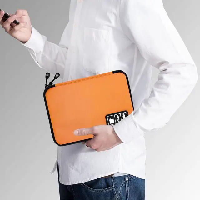 Alt view image 5 of 5 - Electronics Travel Organizer,Portable Waterproof Electronic Travel Storage Bag for Small Charging Cord Storage,Charger,SD Card etc,for Travel,Business-Orange Green