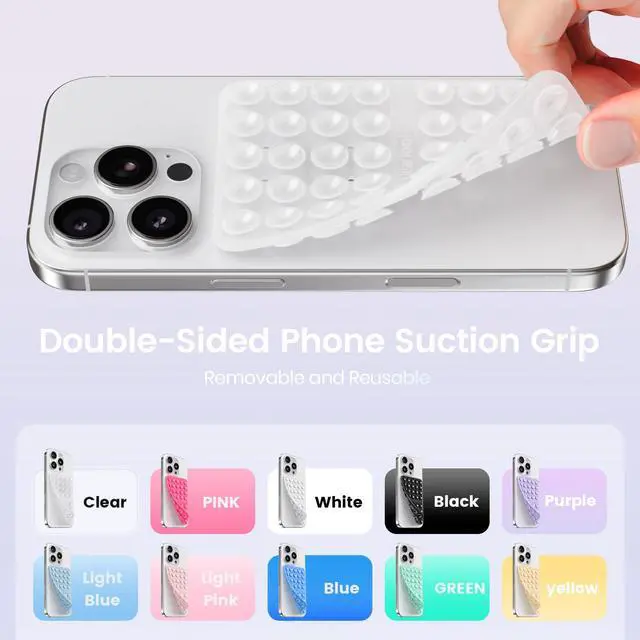 Alt view image 2 of 6 - Silicone Double Sided Suction Cup Phone Case Mount, Transparent | Sticky Phone Grip with Higher Suction Power for iPhone, Hands-Free Phone Accessories Holder for Selfies and Videos