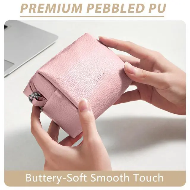 Alt view image 4 of 7 - Small Tech Pouch, Compact Electronics Organizer Travel Case, Pink | Cable Organizer Bag for Chargers, Power Banks, Hard Drives, Earbuds, Cords and Digital Accessories, with Metal Carabine