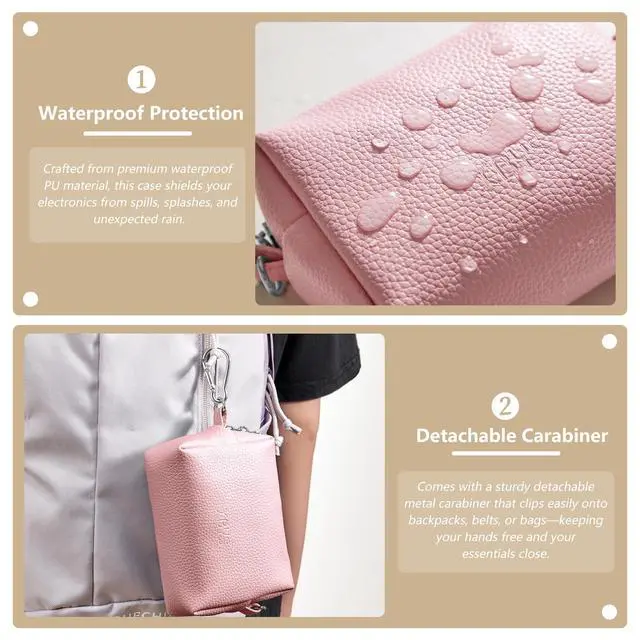 Alt view image 6 of 7 - Small Tech Pouch, Compact Electronics Organizer Travel Case, Pink | Cable Organizer Bag for Chargers, Power Banks, Hard Drives, Earbuds, Cords and Digital Accessories, with Metal Carabine