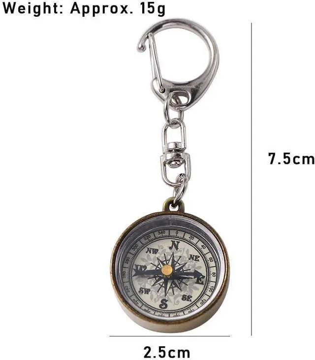 Alt view image 2 of 7 - Gold Vintage Zinc Alloy Metal Compass with Chain, Key Ring Camping Compass Keychain Navigation Tools Key Ring,Compasses Electronics and Gadgets Recreation Accessories