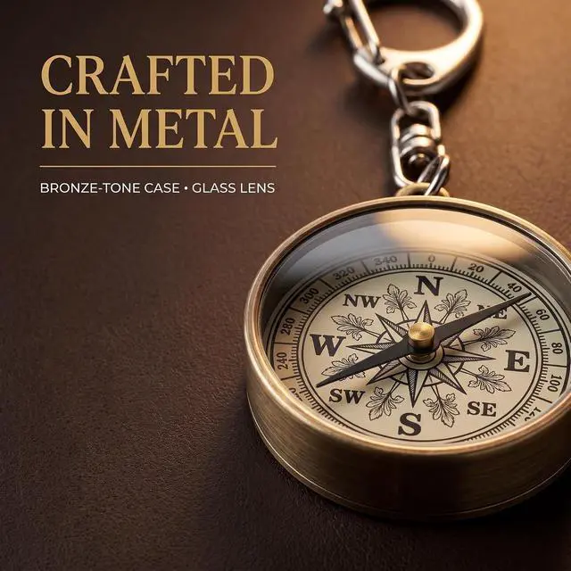Alt view image 3 of 7 - Gold Vintage Zinc Alloy Metal Compass with Chain, Key Ring Camping Compass Keychain Navigation Tools Key Ring,Compasses Electronics and Gadgets Recreation Accessories